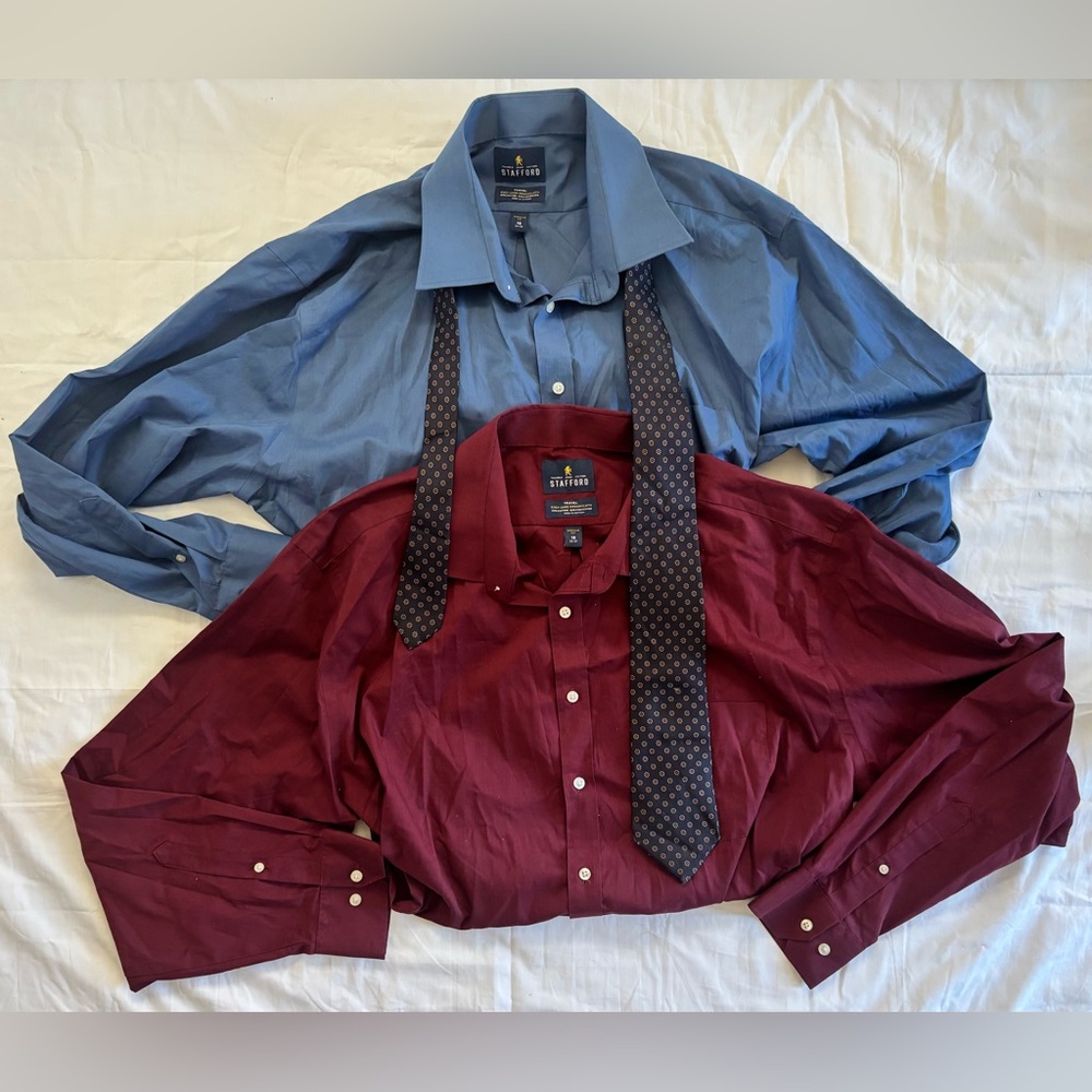 Stafford Men’s Vintage Button Down Shirt & Tie Bundle in Red/Blue Sz 18 XL